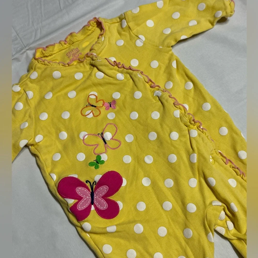 Carter's Baby Girl Butterfly Polka Dot Footie Pajamas Onesie Size 0-3 Months